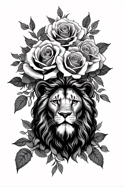roses, lion, jesus, respect, family and friends tattoo design idea