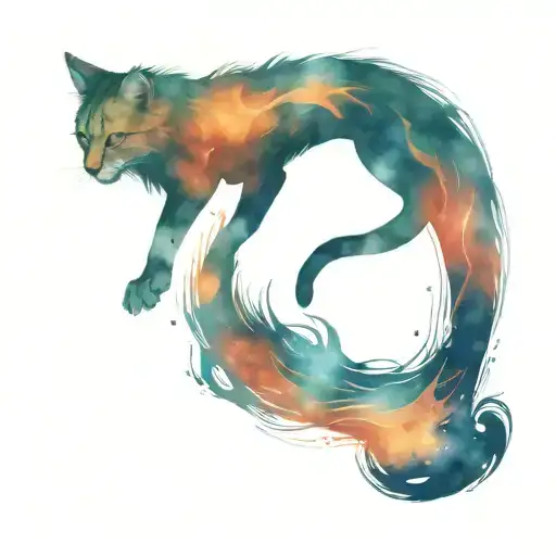 wild cat with harry potter patronus effect tattoo design idea