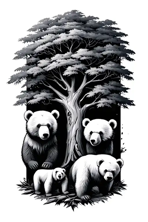 Tree 3 litle bears tattoo design idea