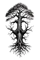 a tree with deep roots and patterns around it tattoo design idea