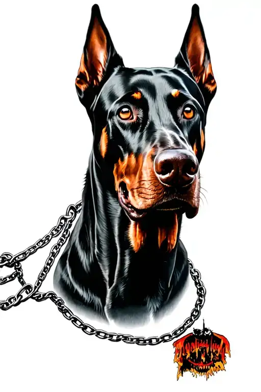 3 Doberman on a chain leash held by someone that represents death  tattoo design idea