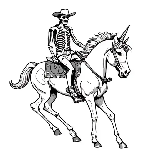 A cowboy skeleton riding a unicorn tattoo design idea
