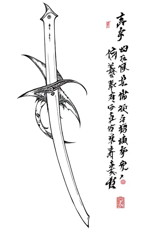 japanese sword, shark, inspirational quote tattoo design idea