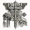 cross with Corinthian Architecture underneath in a classy design with the cross being the focal point tattoo design idea