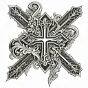 cross with Corinthian Architecture underneath in a classy design with the cross being the focal point tattoo design idea