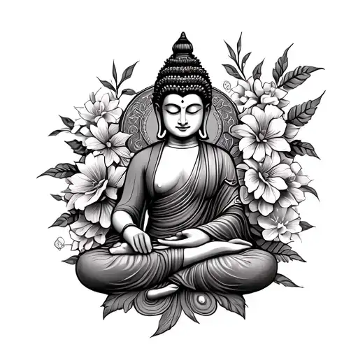 Buddha,1111, female warrior symbol, mom of 3 symbol, flowers, half sleeve tattoo design idea