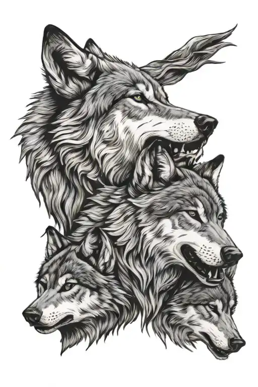3 wolves faces howling tattoo design idea