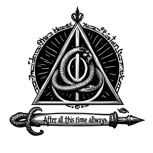 Slytherin Harry Potter wand deathly hallows triangle after all this time always quote snake tattoo design idea