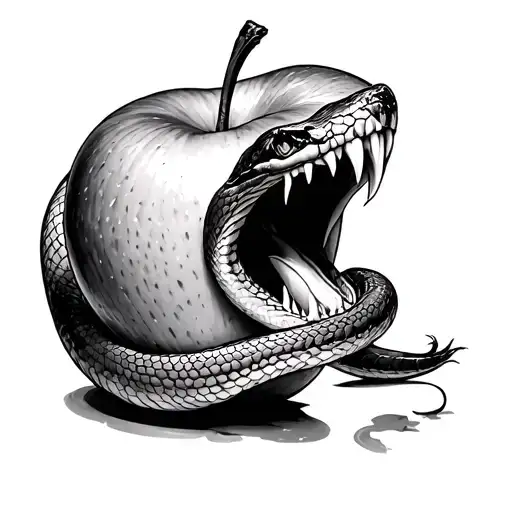 snake biting an apple tattoo design idea