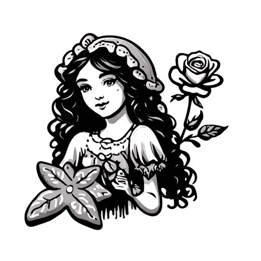 gingerbread cookie girl holding a rose tattoo design idea
