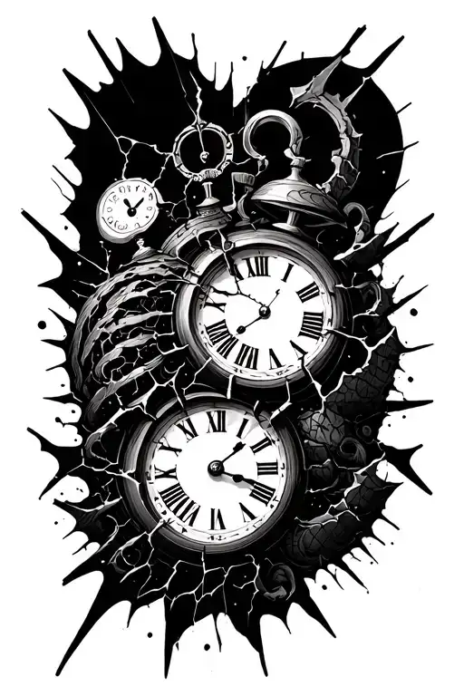 broken clock tattoo design idea