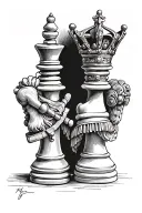 King and queen chess piece tattoo design idea
