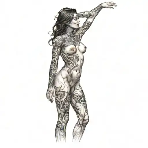 petite,nude,sexy,full body,female,worrior,anatomically correct,realism tattoo design idea