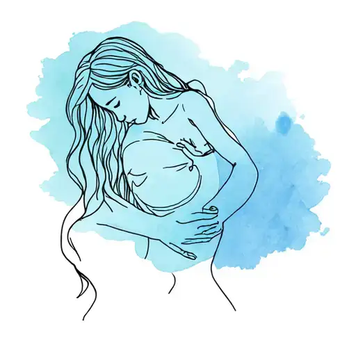 Miscarriage and letting go minimalist line drawing with colors tattoo design idea