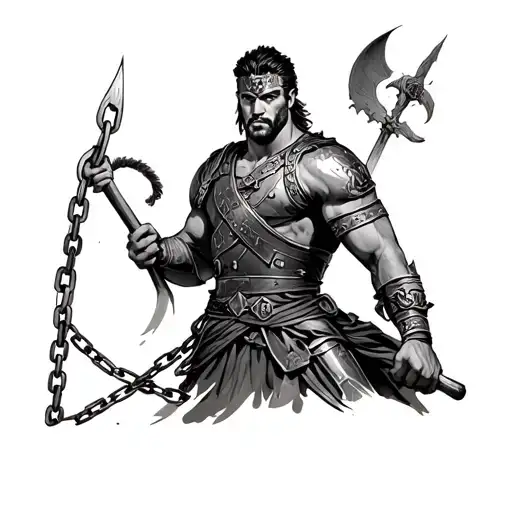 historical Spartacus in a warrior uniform breaking chains  tattoo design idea