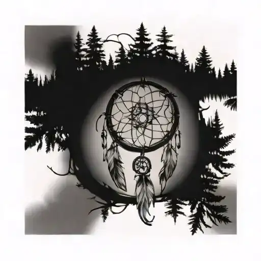 dreamcatcher with finnish forest on top of it  tattoo design idea