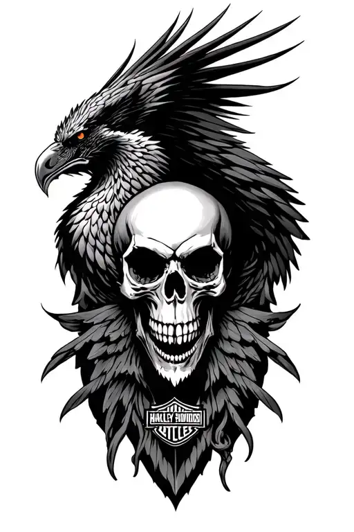 Phoenix and Harley-Davidson and vampire skull tattoo design idea