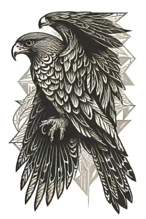 falcon with outstretched wings fantasy on nature background tattoo design idea