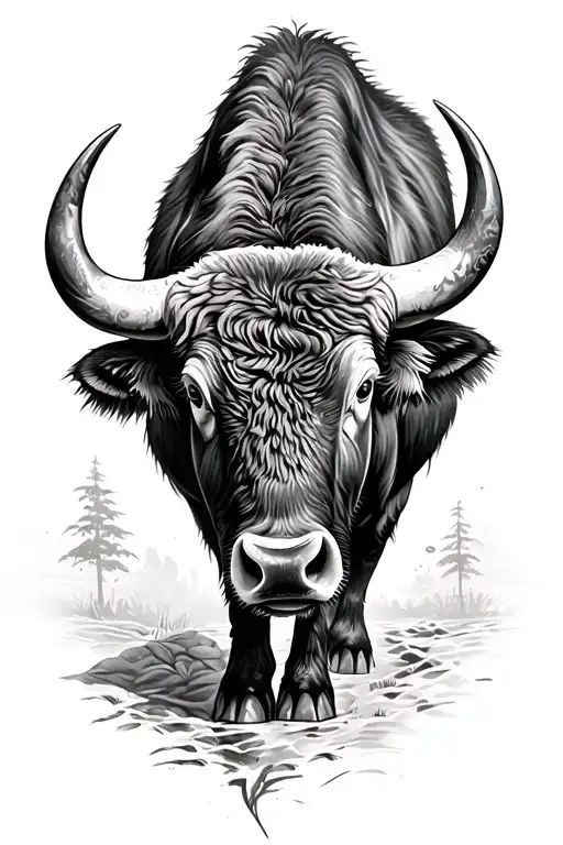 Buffalo black and white drawing tattoo design idea