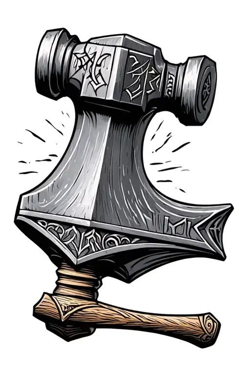 hammer ingraved with Runes tattoo design idea