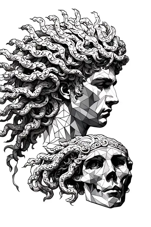 Perseus holding Medusa head tattoo design idea