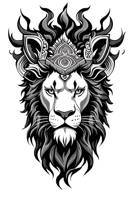 rahu with lion head tattoo design idea