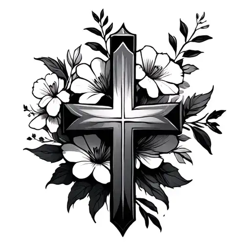 Floral Cross tattoo design idea