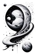universe negative space elements tattoo design idea