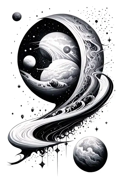 universe negative space elements tattoo design idea