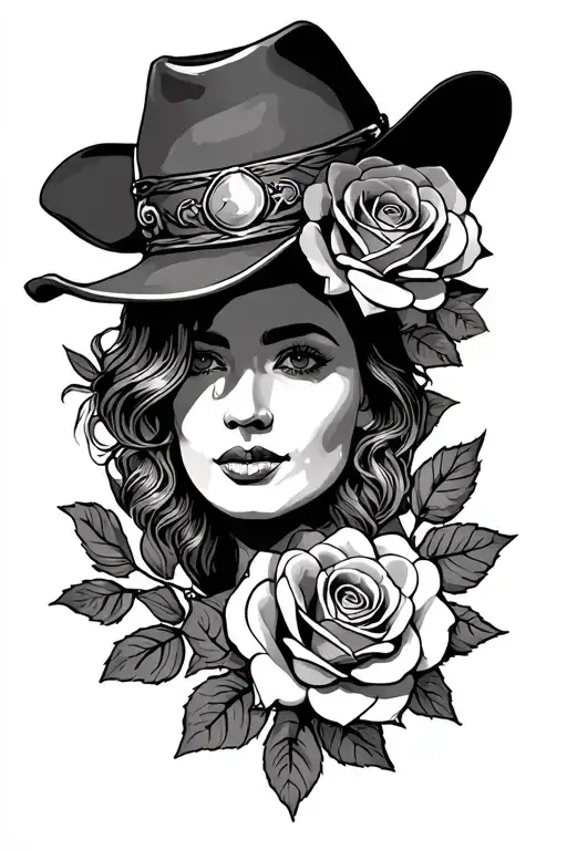 Western and Roses tattoo design idea