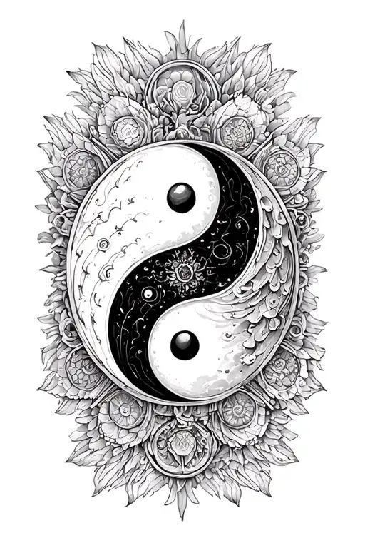 The black and white yin / yang symbol, surrounded by the 8 points of the Noble Eightfold Path tattoo design idea