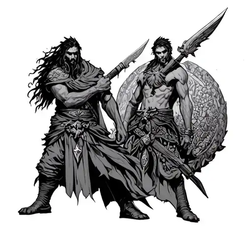 guts from berserk standing with vagabond an Vinland saga tattoo design idea