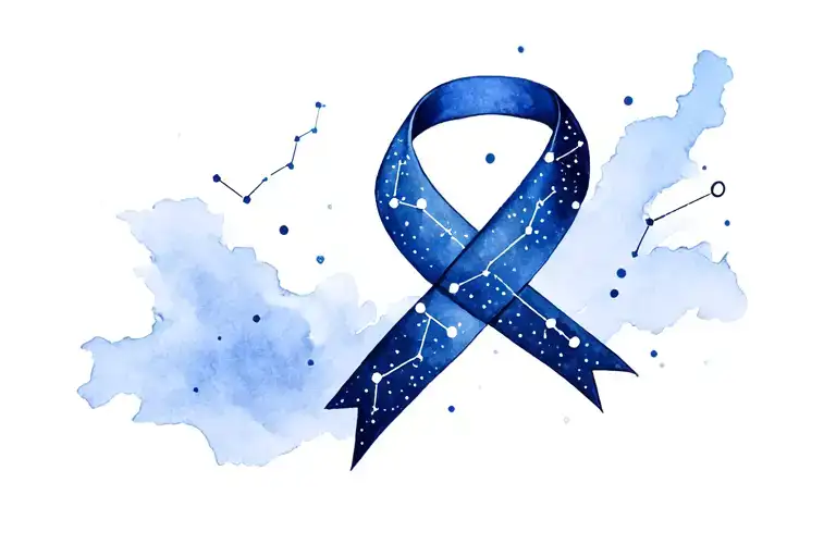 cancer ribbon with constellations representing the client's zodiac tattoo design idea
