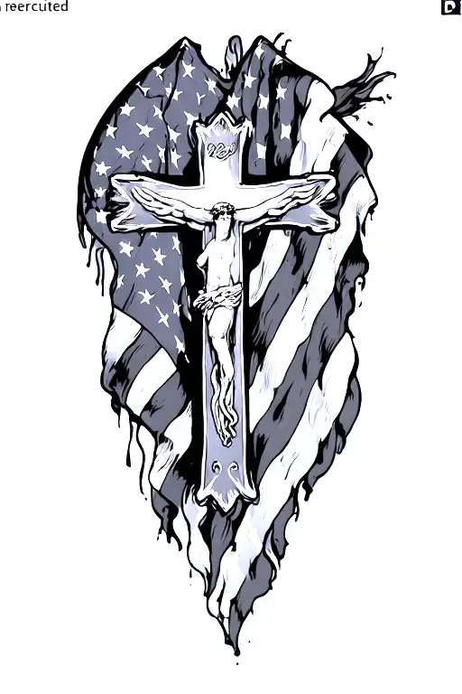 "Blessed are the persecuted " American flag and cross incorporated tattoo design idea