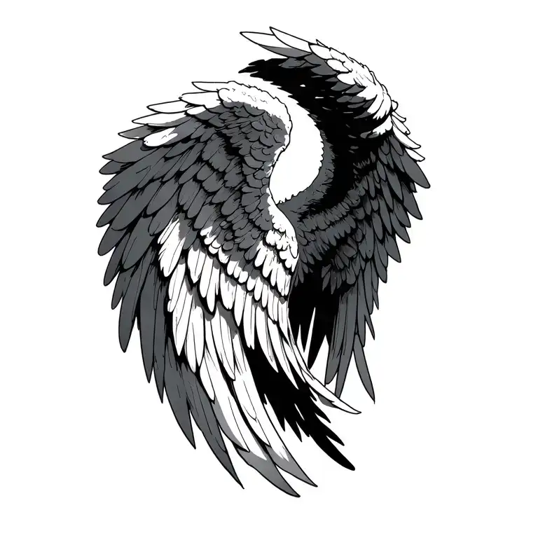 Can you make a sketch for a tattoo, it should be a pair of open angels wings, it opens up off and there should be pl tattoo design idea