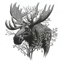 moose with branches for antlers forming tattoo design idea