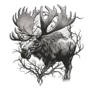 moose with branches for antlers forming tattoo design idea