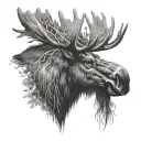 moose with branches for antlers forming tattoo design idea