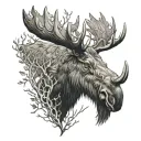 moose with branches for antlers forming tattoo design idea