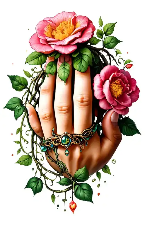 floral ring with vines going down finger tattoo tattoo design idea
