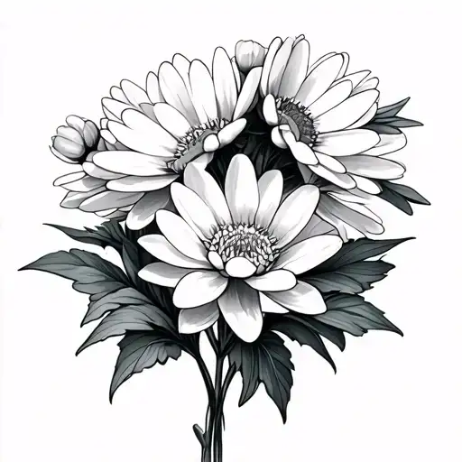 birth month flower bunch carnation daisy water lily cosmo tattoo design idea