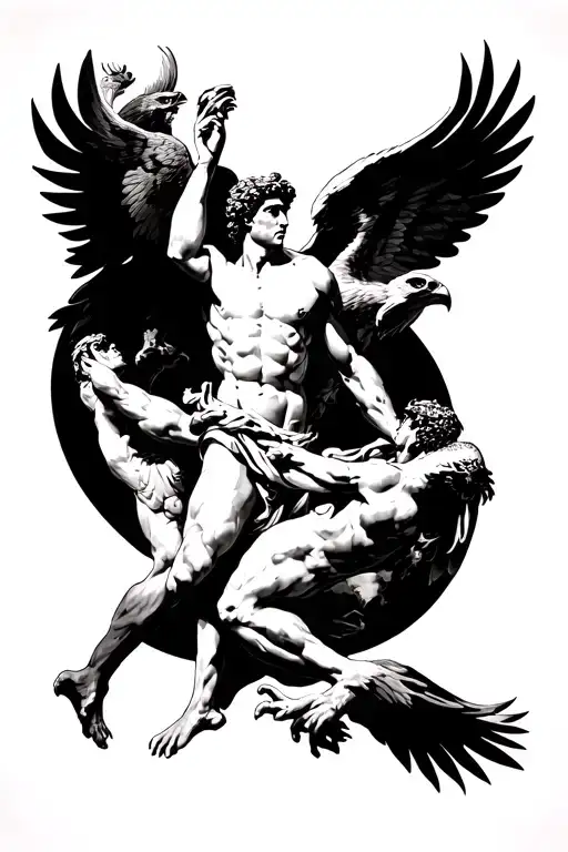 Greek mythology. Atlas on the upper arm and holding up the world. Prometheus on the forearm and a golden eagle eating hi tattoo design idea