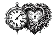 clock shaped as a heart shaped lock tattoo design idea