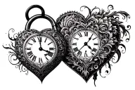 clock shaped as a heart shaped lock tattoo design idea