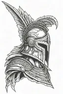 spartan helmet facing forward surrounded by words saying "if I'm not dead, I'm not done" tattoo design idea