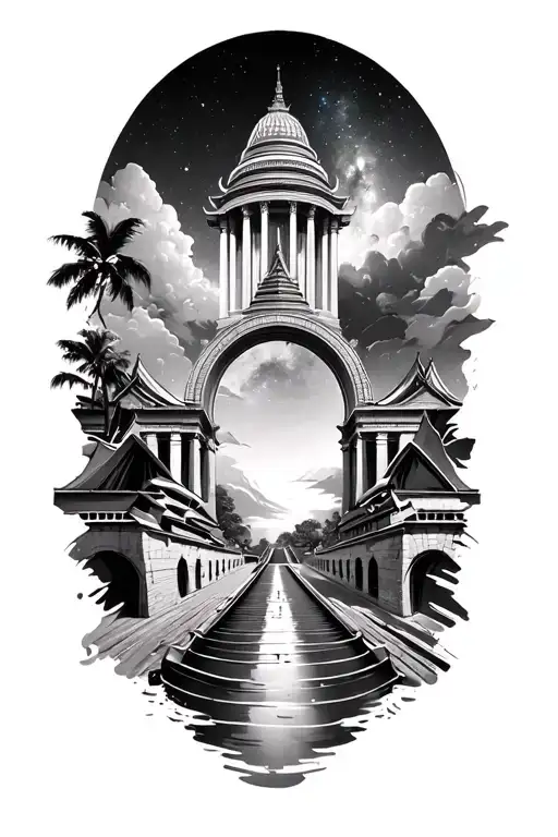 The pantheon, the Singapore gardens, Thai temples, Vietnam trains, the Great Wall, the Milky Way, Sydney opera house, ma tattoo design idea