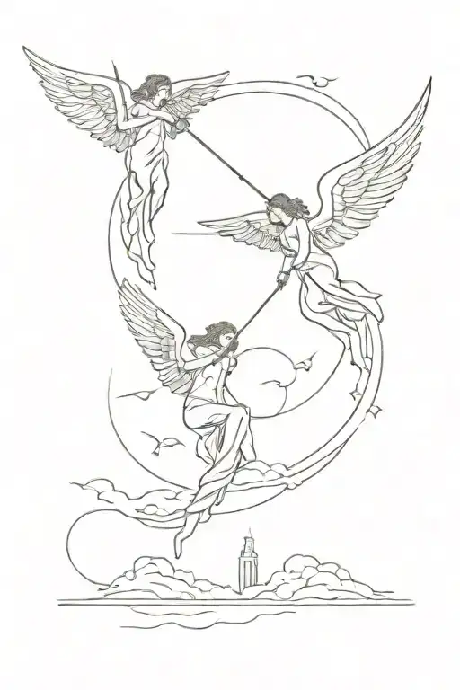 Angels vs demonds war sky tattoo design idea