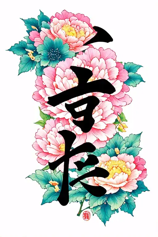 Japanese Oubaitori Kanji With Corresponding Flowers tattoo design idea