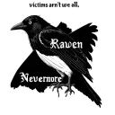 "victims aren't we all" above a black bird with words Crow and Raven hidden in its body. Below the bird "Nevermore" tattoo design idea
