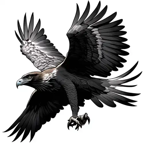 Hawk landing on branch with wings flared tattoo design idea